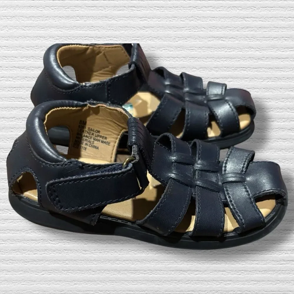 Scott David Toddler Boy Sandals 8M Navy Leather Fisherman Sailor Style
